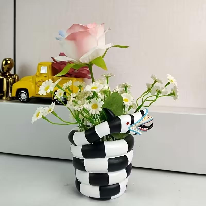 Snake Plant Ceramic - 1 Adet Siyah Beyaz Yılan Şeklinde