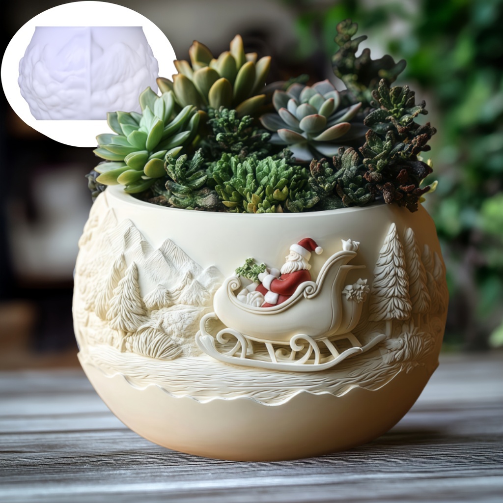 Succulent Set - Sedir Kızaklı Noel Baba Rölyef Mum